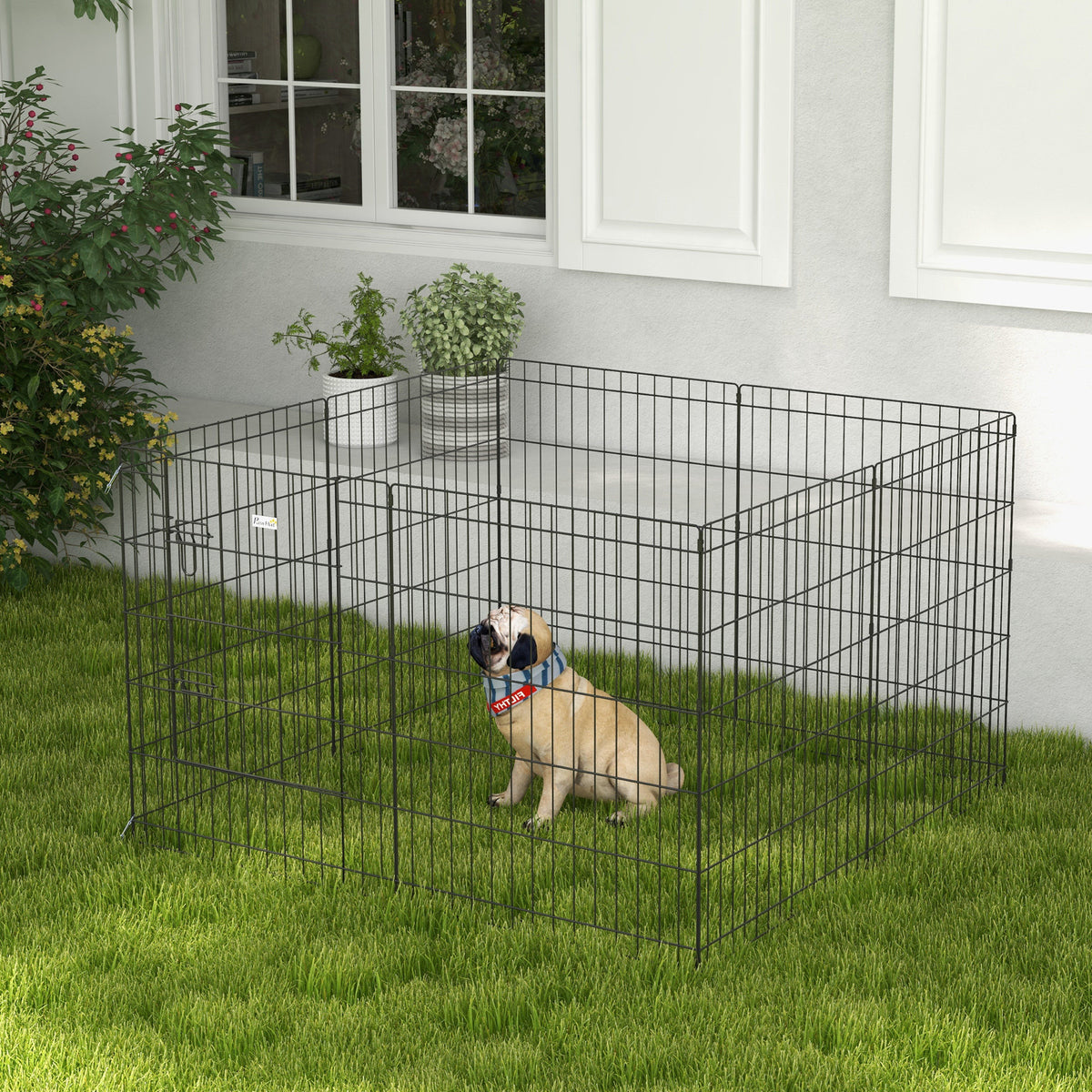 Parque para Cães 8 Painéis 76x61cm Dobráveis Gaiola Metálica para Animais de Estimação com Porta e Dupla Fechadura para Jardim Pátio Exterior Preto — foto 2