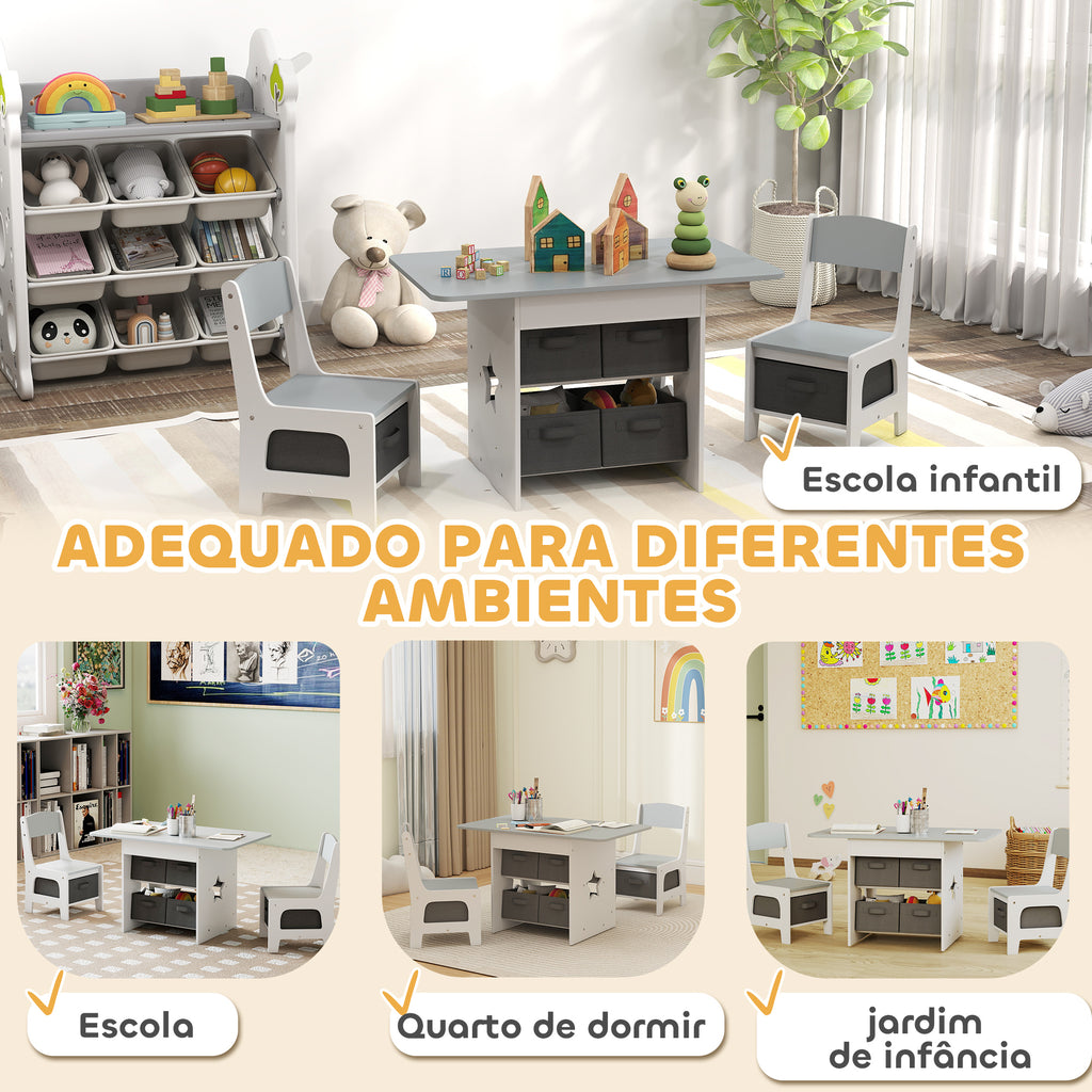 Mesa Infantil com 2 Cadeiras Mesa e Cadeiras para Crianças com 6 Gavetas de Tecido Desenho Estrelas para Meninos e Meninas de 3-8 Anos para Casa Escola Infantil Salas de Aula Cinza Claro — foto 7