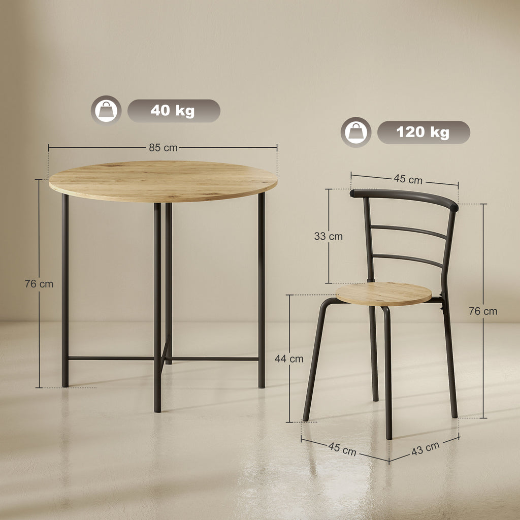 Conjunto de Mesa e Cadeiras de Jantar Compacto, Mesa Redonda com 4 Cadeiras, Estilo Industrial, Estrutura Metálica, Ideal para Espaços Pequenos, Sala de Jantar, Mesa Ø85x76 cm, Natural — foto 3