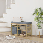 Banco para Sapatos de Bambu Móvel Sapateira com Assento Cesta Amovível e Prateleiras Abertas para 4 Pares de Sapatos Banco Sapateira para Entrada Corredor 69x30x45 cm Madeira — foto 2