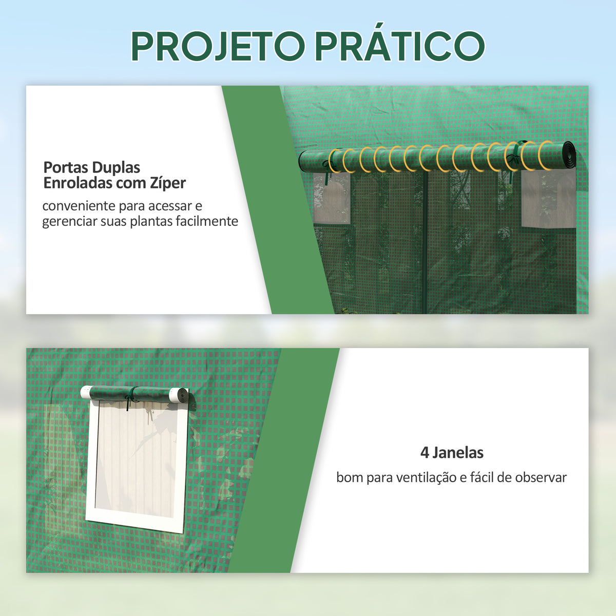 Estufa Jardim Tipo Túnel com 4 janelas e 2 portas para Plantas de PE de aço 300x100x200 cm Verde — foto 5