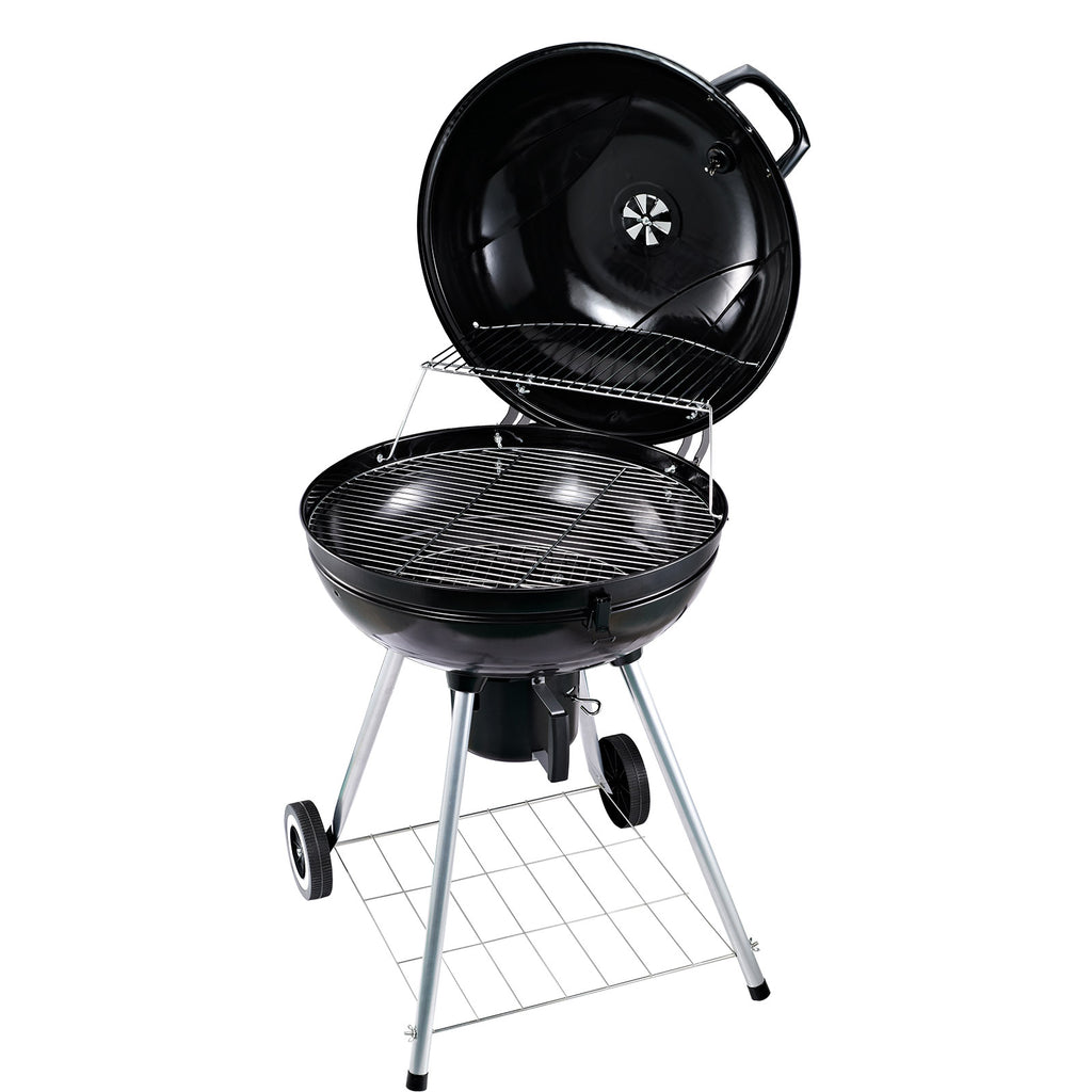 Barbecue a Carvão com Termômetro Barbecue a Carvão com Prateleira e Rodas para Jardim Exterior Campismo 57x63x94 cm Preto e Prata — foto 1