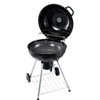 Barbecue a Carvão com Termômetro Barbecue a Carvão com Prateleira e Rodas para Jardim Exterior Campismo 57x63x94 cm Preto e Prata — foto 1