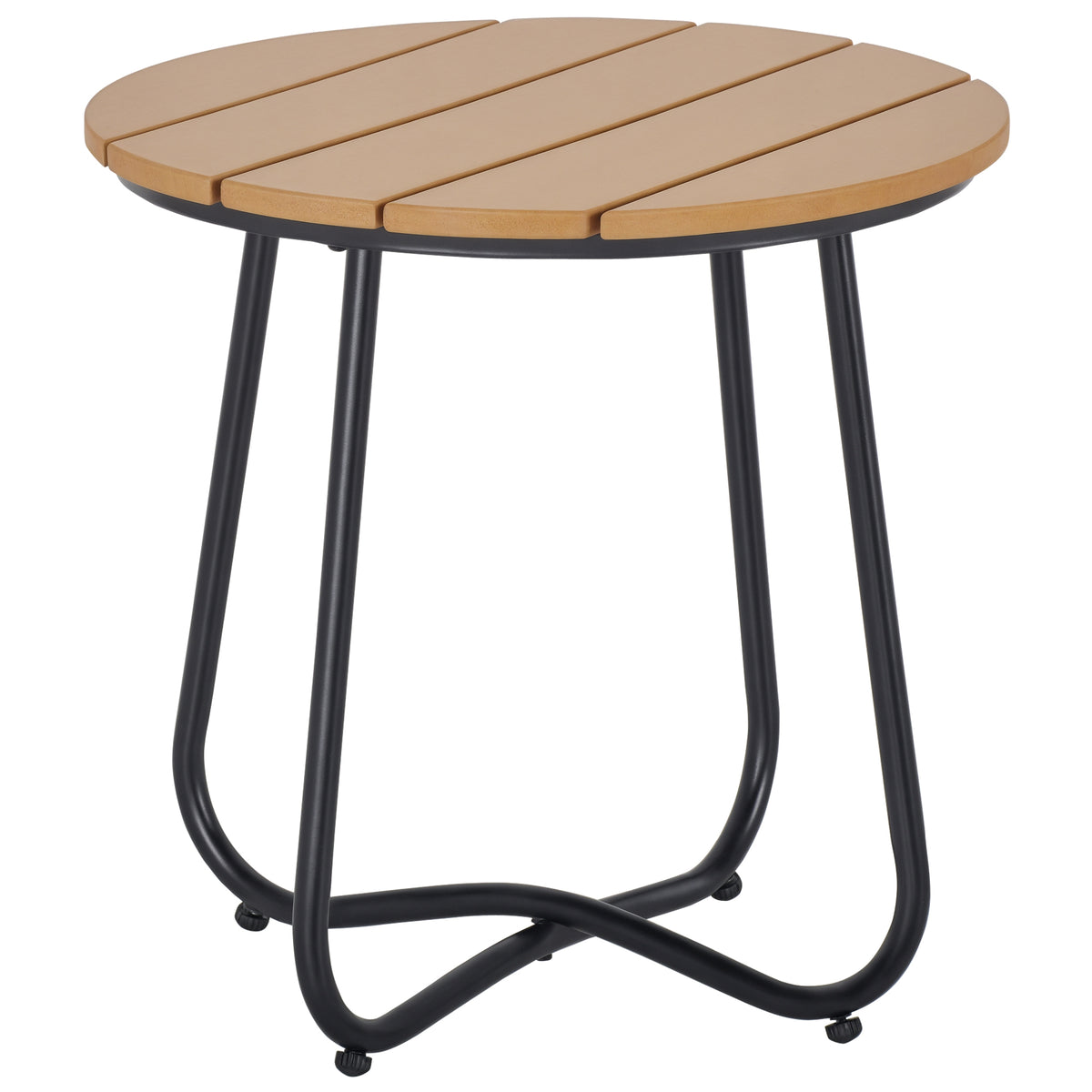 Mesa Auxiliar Redonda Mesa de Jardim com Desenho em Ripas e Pés Ajustáveis Mesa para Exterior Varanda Pátio Ø49x48 cm Madeira e Preto — foto 1