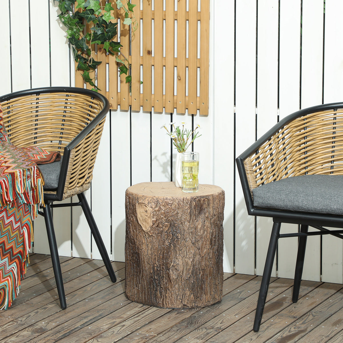 Banco de Jardim Decorativo em Forma de Cepo de Árvore Uso Multifuncional Estável e Resistente Banco para Exterior Pátio Ø38x42 cm Madeira — foto 2