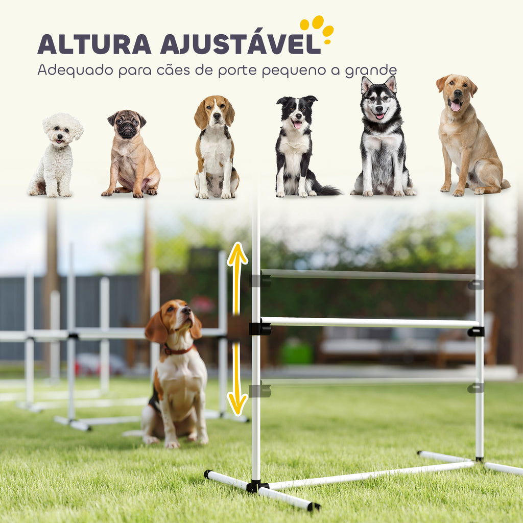 Conjunto de Treinamento de Agilidade para Cães Animais de Estimação 4 Peças Obstáculos de Salto com Altura Ajustável e Bolsa de Transporte para Exteriores 99x65x94 cm Branco — foto 4