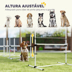 Conjunto de Treinamento de Agilidade para Cães Animais de Estimação 4 Peças Obstáculos de Salto com Altura Ajustável e Bolsa de Transporte para Exteriores 99x65x94 cm Branco — foto 4