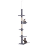 Árvore Arranhadora para Gatos Arranhador para Fixar ao Teto Altura Ajustável com Plataformas Poste de Sisal 40x34x230-260cm Cinza — foto 1