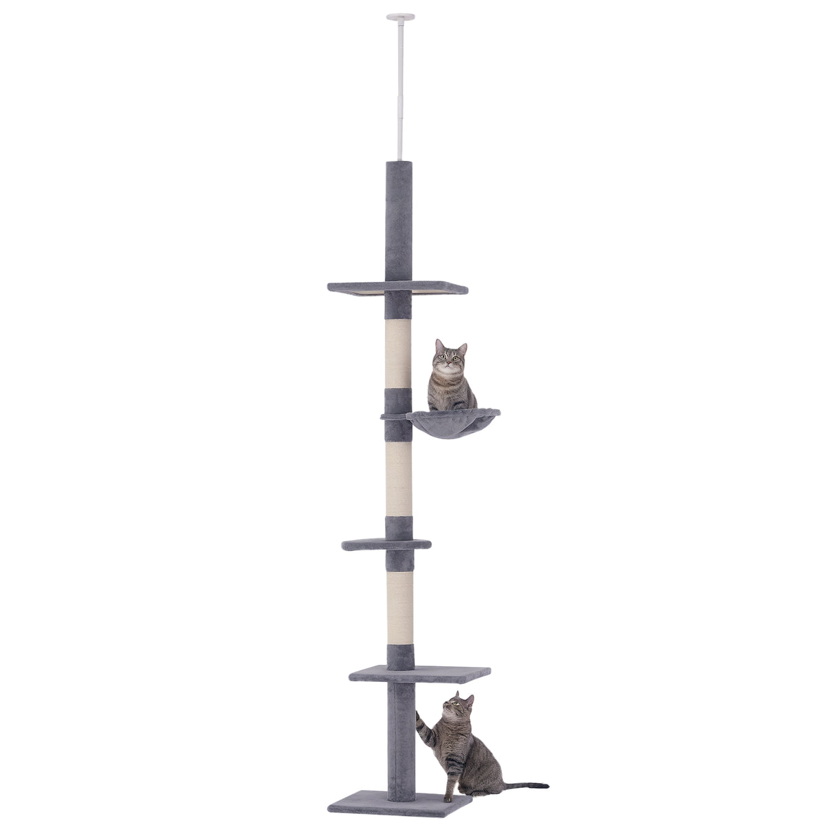 Árvore Arranhadora para Gatos Arranhador para Fixar ao Teto Altura Ajustável com Plataformas Poste de Sisal 40x34x230-260cm Cinza — foto 1