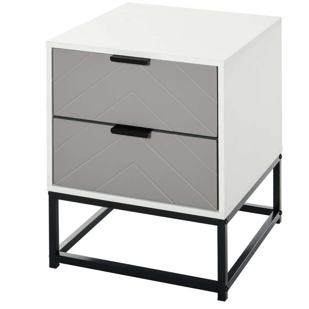 Mesa de cabeceira Mesa lateral com 2 gavetas e base elevada de metal Estilo moderno e minimalista 39,5x40x48 cm Branco e cinza — foto 1