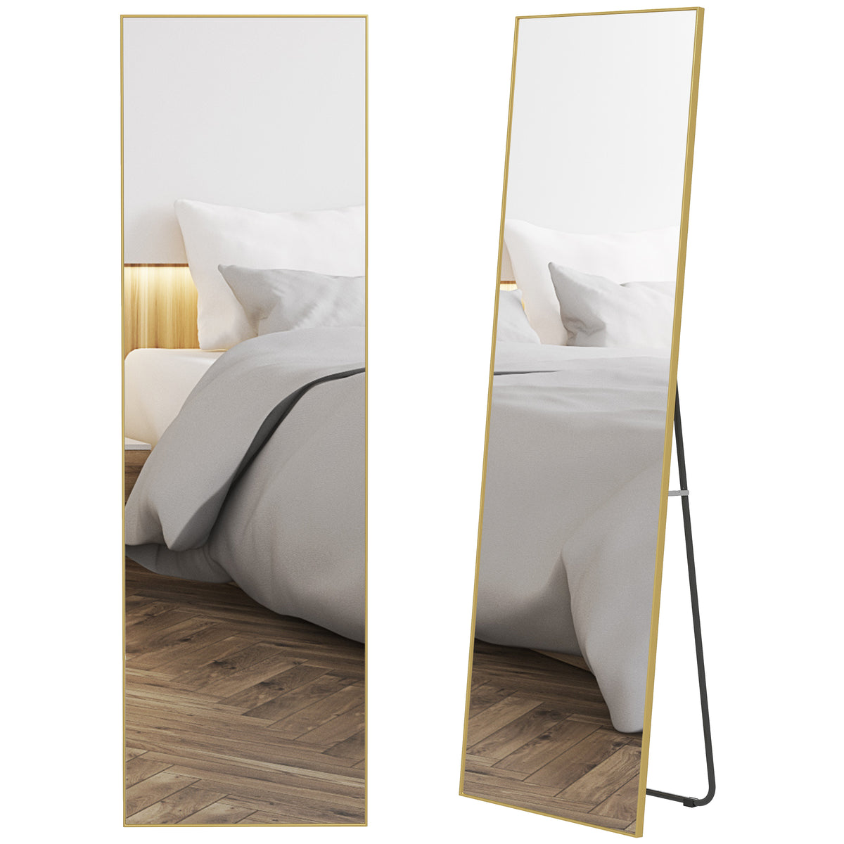 Espelho de Pé Espelho de Corpo Inteiro de Liga de Alumínio Espelho de Parede com 2 Formas de Utilização Forma Retangular para Corredor Dormitório Sala de Estar 50x161,5x2 cm Dourado — foto 1