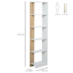 Prateleira de armazenamento com 5 prateleiras Estante multiuso para escritório com base elevada Design elegante 45x21x170 cm Branco e carvalho — foto 3