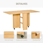Mesa de Sala de Jantar Dobrável com Rodas Mesa Multifuncional para Sala de Jantar com 3 Formas 140x80x74cm Madeira — foto 6
