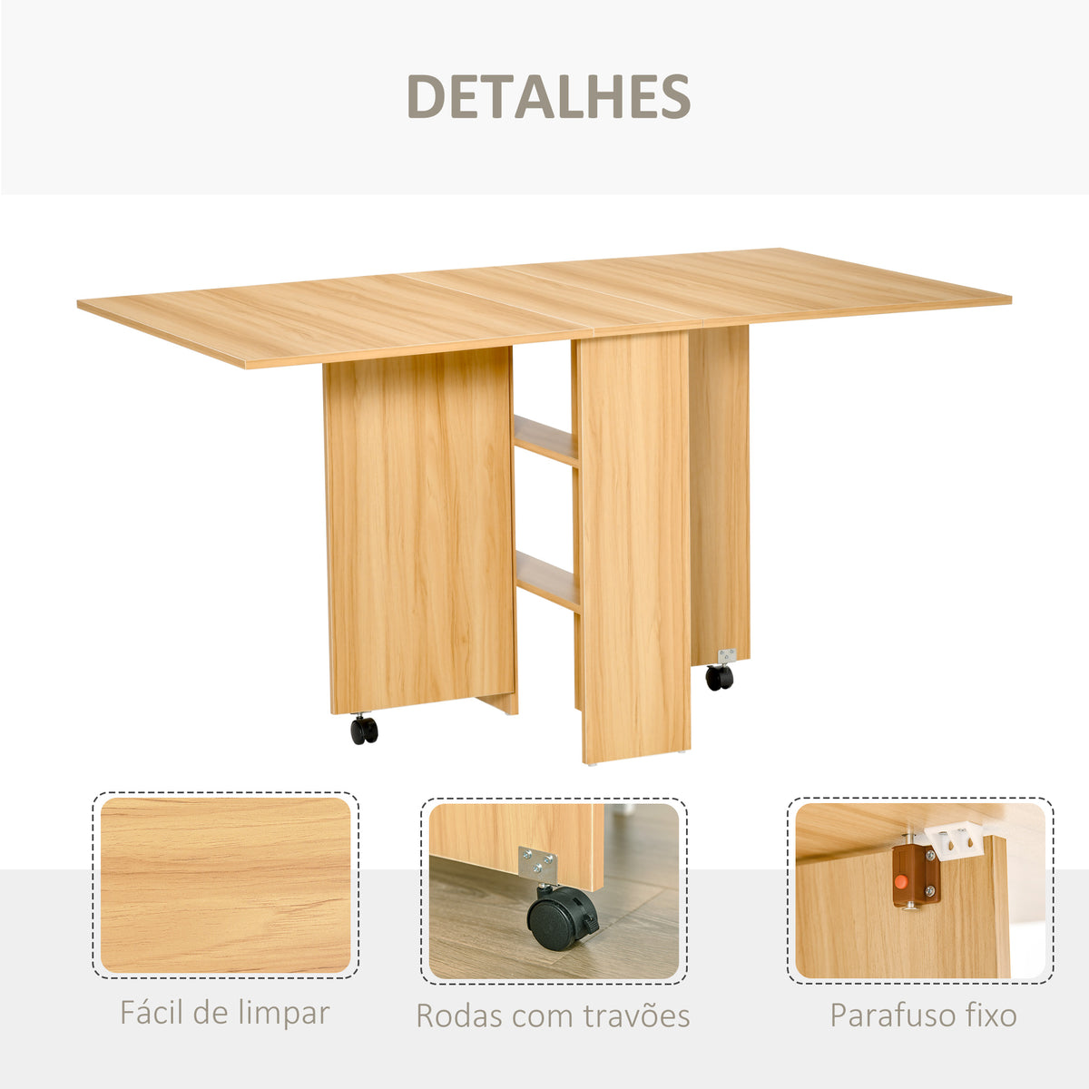Mesa de Sala de Jantar Dobrável com Rodas Mesa Multifuncional para Sala de Jantar com 3 Formas 140x80x74cm Madeira — foto 6