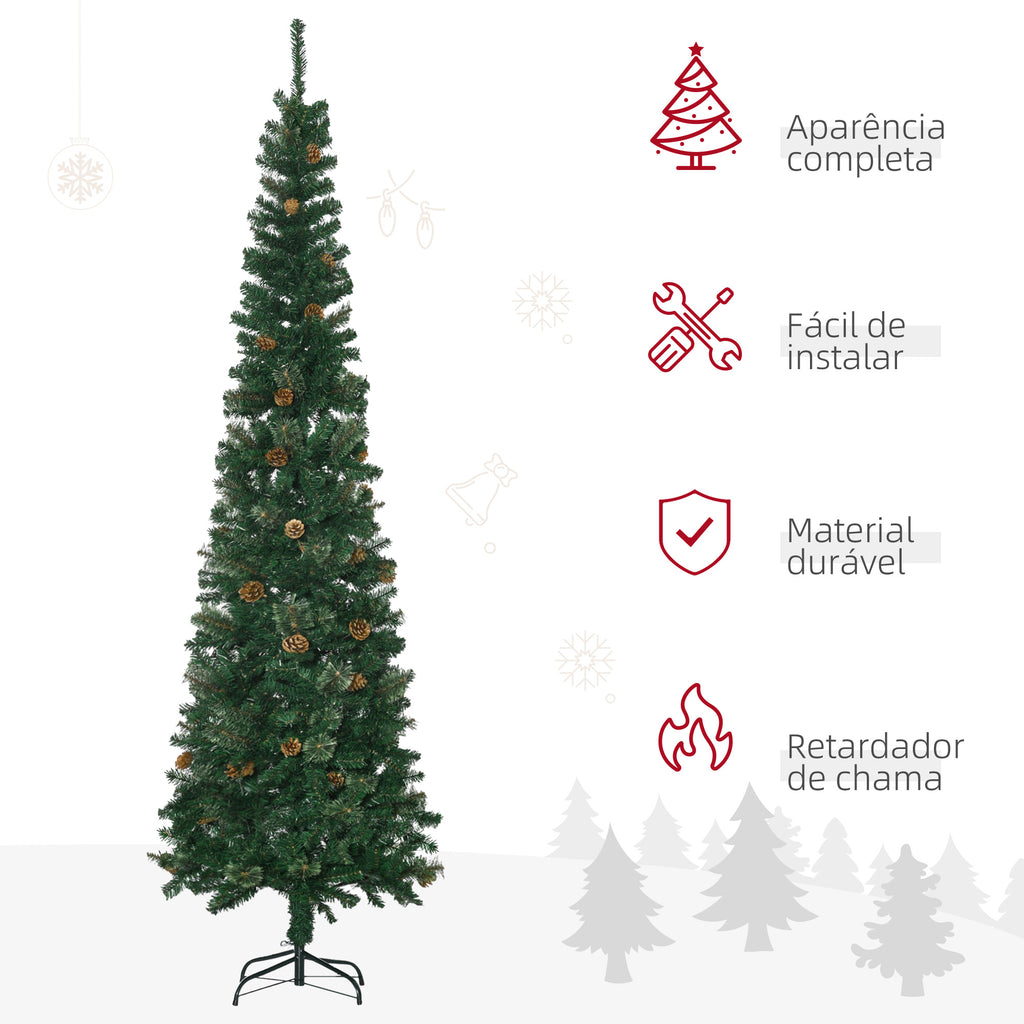 Árvore de Natal Artificial 225 cm Árvore de Natal com 706 Ramos Árvore de Natal Estreita Slim com 56 Pinhas Base Dobrável Ø58x225 cm Verde — foto 4