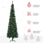 Árvore de Natal Artificial 225 cm Árvore de Natal com 706 Ramos Árvore de Natal Estreita Slim com 56 Pinhas Base Dobrável Ø58x225 cm Verde — foto 4