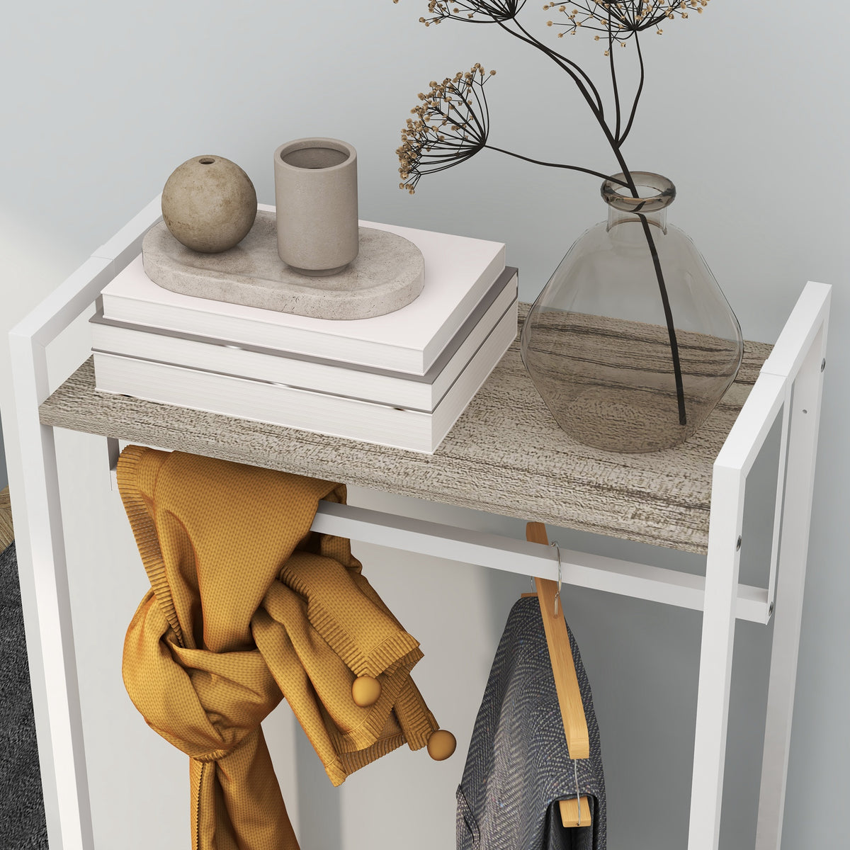 Suporte para Cabides com 3 Gavetas de Tecido Barra para Pendurar e Prateleira de Armazenamento para Entrada Quarto Sala 58,5x30x178 cm Natural — foto 8