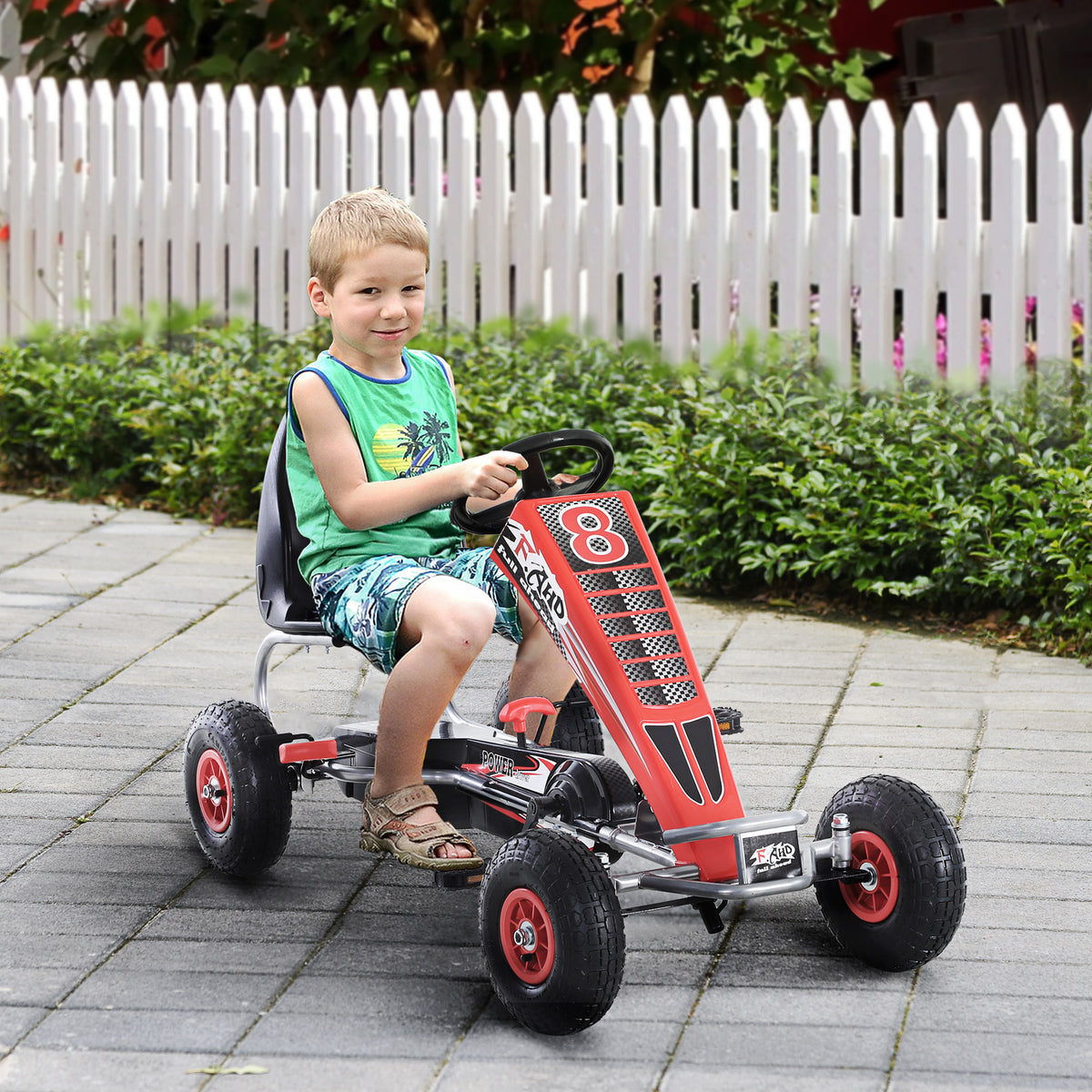 Carro Esportivo Pedal para Crianças com Embreagem e Freio de Assento Ajustável Crianças 3-8 Anos Carrega 50 kg Brinquedo Ar Livre 129x59x70 cm — foto 2