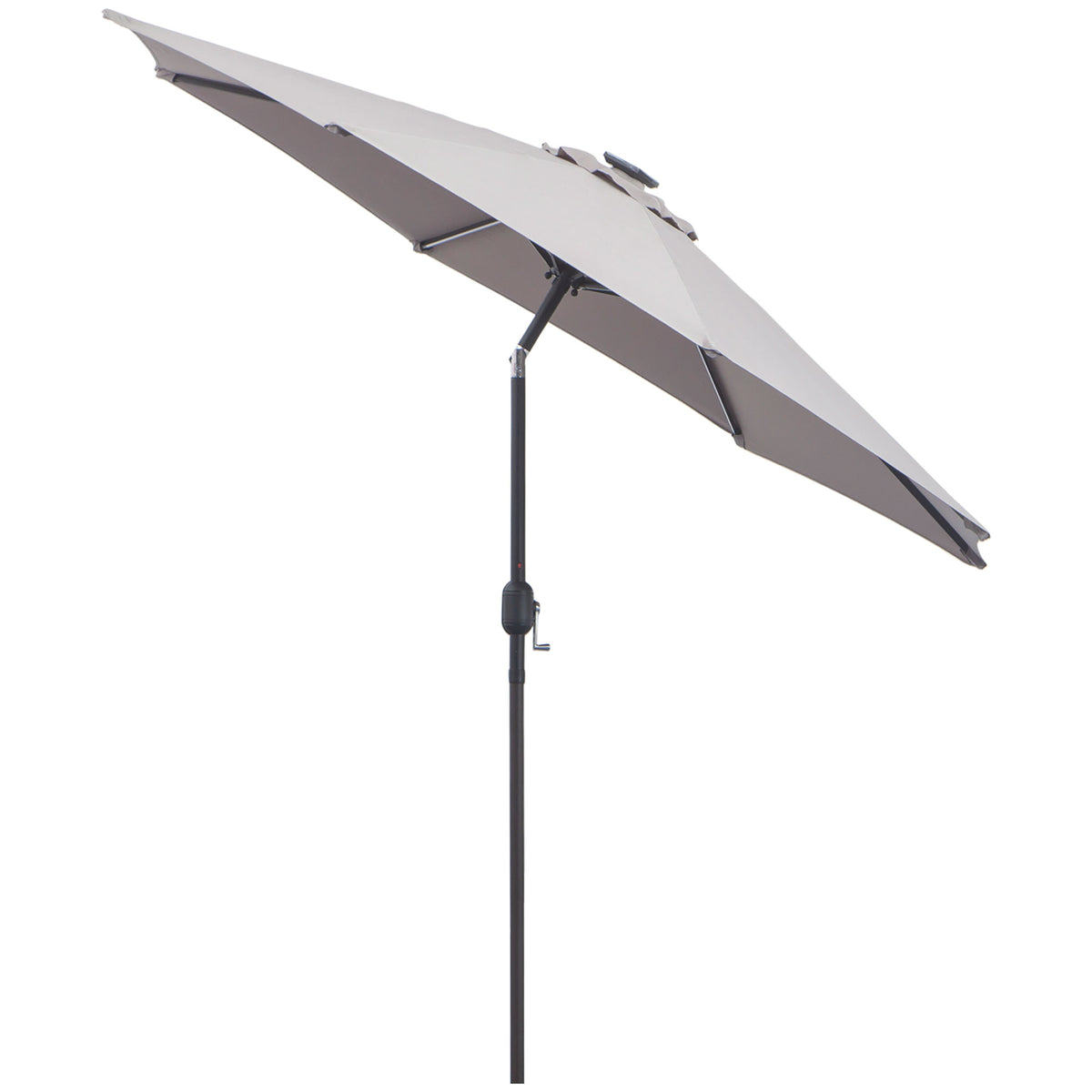 Chapéu de Sol com 32 Luzes LED Solares Ø265x233cm Chapéu de Sol Inclinável com Manivela e Mastro de Aço para Terraço Pátio Exterior Cinza — foto 1