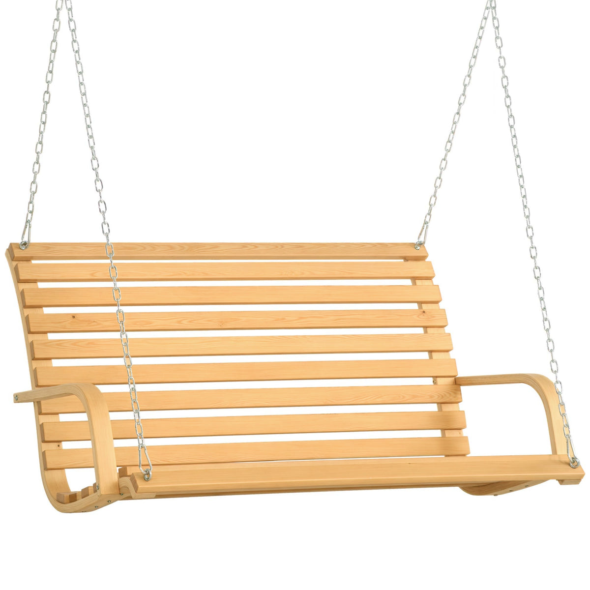 Banco Baloiço de Madeira de 2 Lugares Baloiço Suspenso Carga Máxima 250kg para Jardim Terraço Balcão Exterior 141,5x51x78cm Natural — foto 1