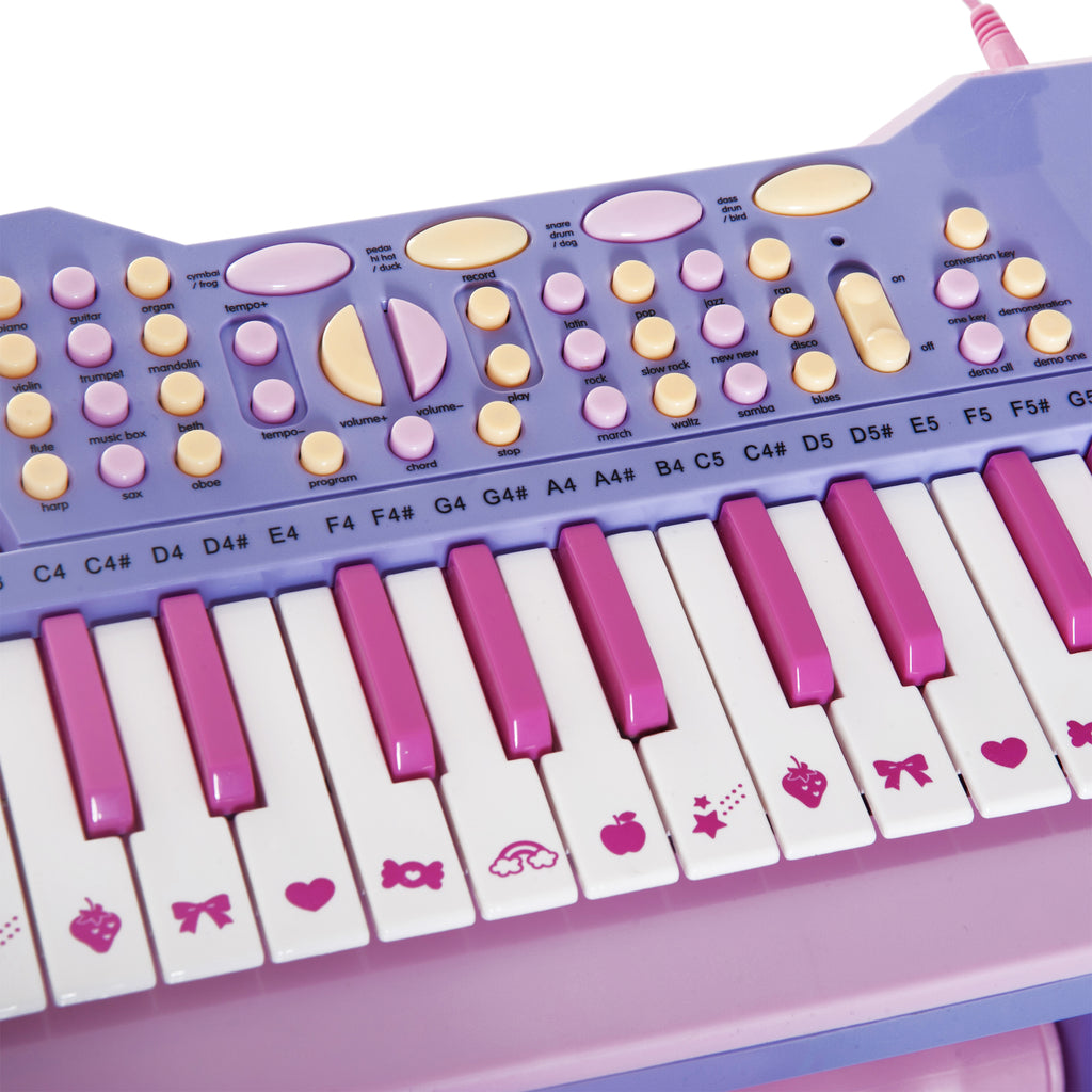Órgão Electrónico Piano Infantil com Microfone Banquinho Luzes e 22 Canções cor Rosa — foto 8
