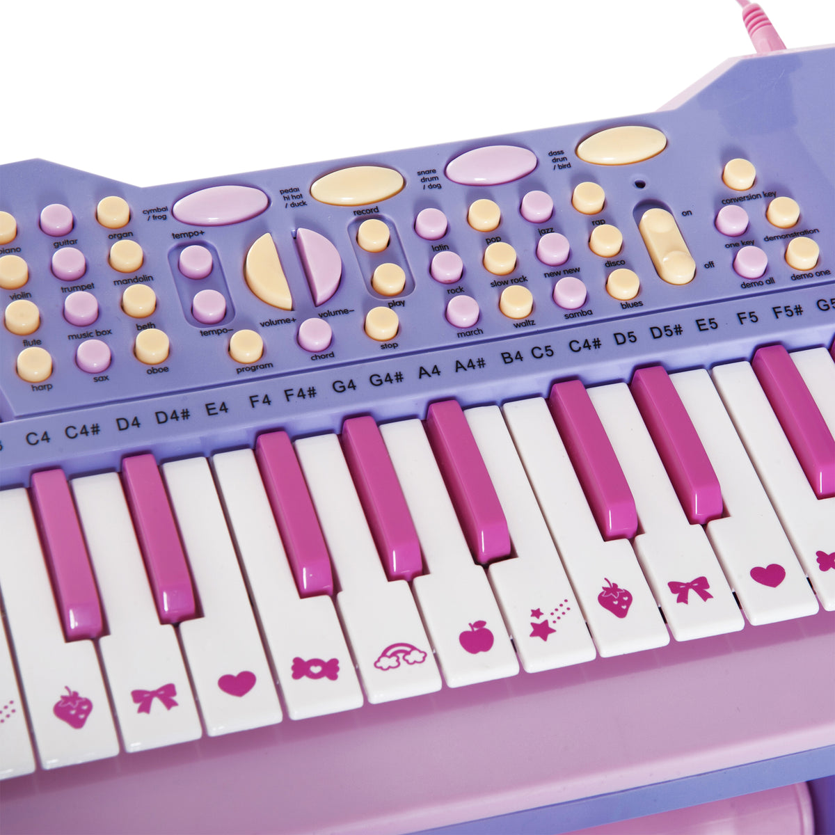 Órgão Electrónico Piano Infantil com Microfone Banquinho Luzes e 22 Canções cor Rosa — foto 8