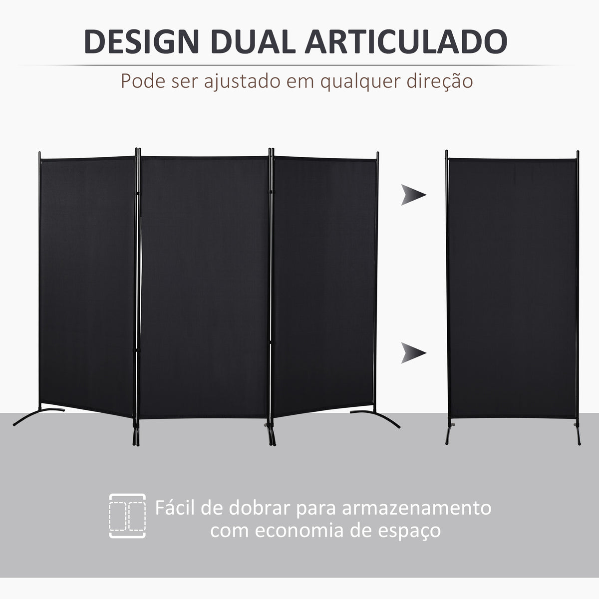 Biombo de 3 Paineis Separador de Ambientes Dobrável 253x50x182 cm Divisor de Ambientes Biombo de Privacidade com 6 Pés de Metal para Escritório Dormitório Preto — foto 4