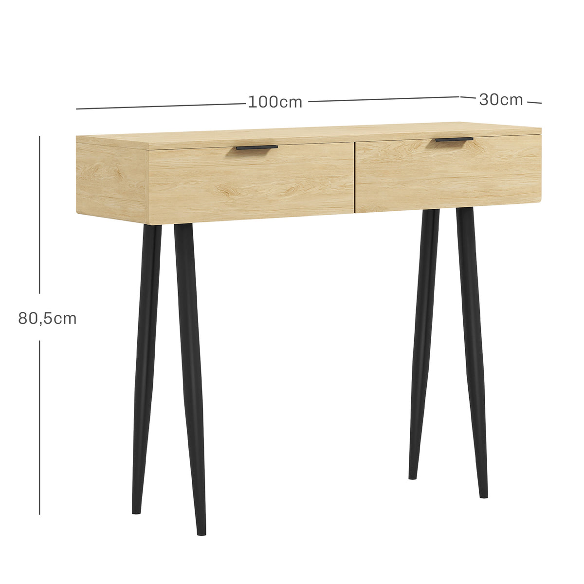 Mesa Consola Móvel para Entrada com 2 Gavetas e Pés de Aço Consola para Entrada Corredor 100x30x80,5 cm Carvalho — foto 3
