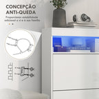 Móvel Sapateira de Entrada Armário Sapateira com Luzes LED Prateleira Aberta e 2 Gavetas Basculantes para 12-16 Pares de Sapatos 80x24x99,5 cm Branco Brilhante — foto 7