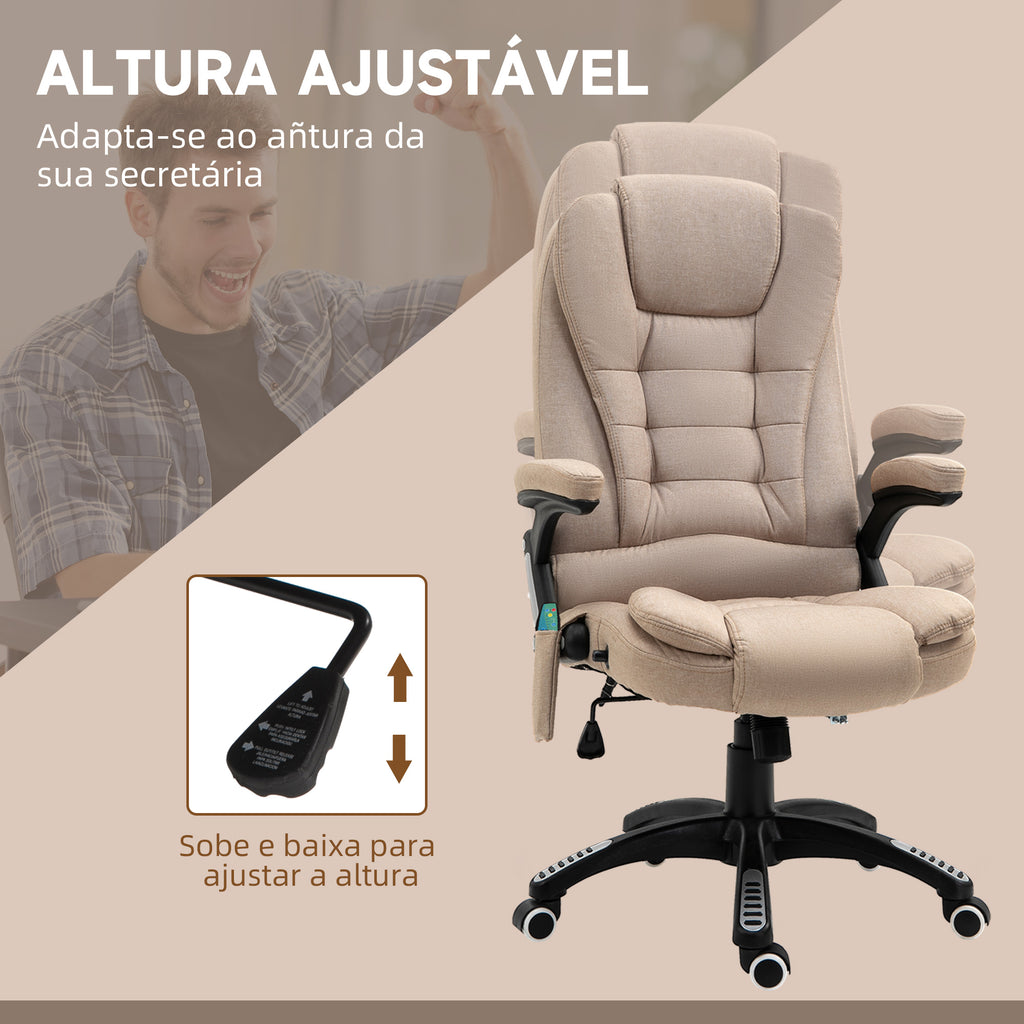 Cadeira de Massagem com 6 Pontos de Massagem Cadeira de Escritório Reclinável até 130° com Função de Aquecimento Altura Ajustável e Rodas para Estúdio 68x72x110-120 cm Marrom Claro — foto 5