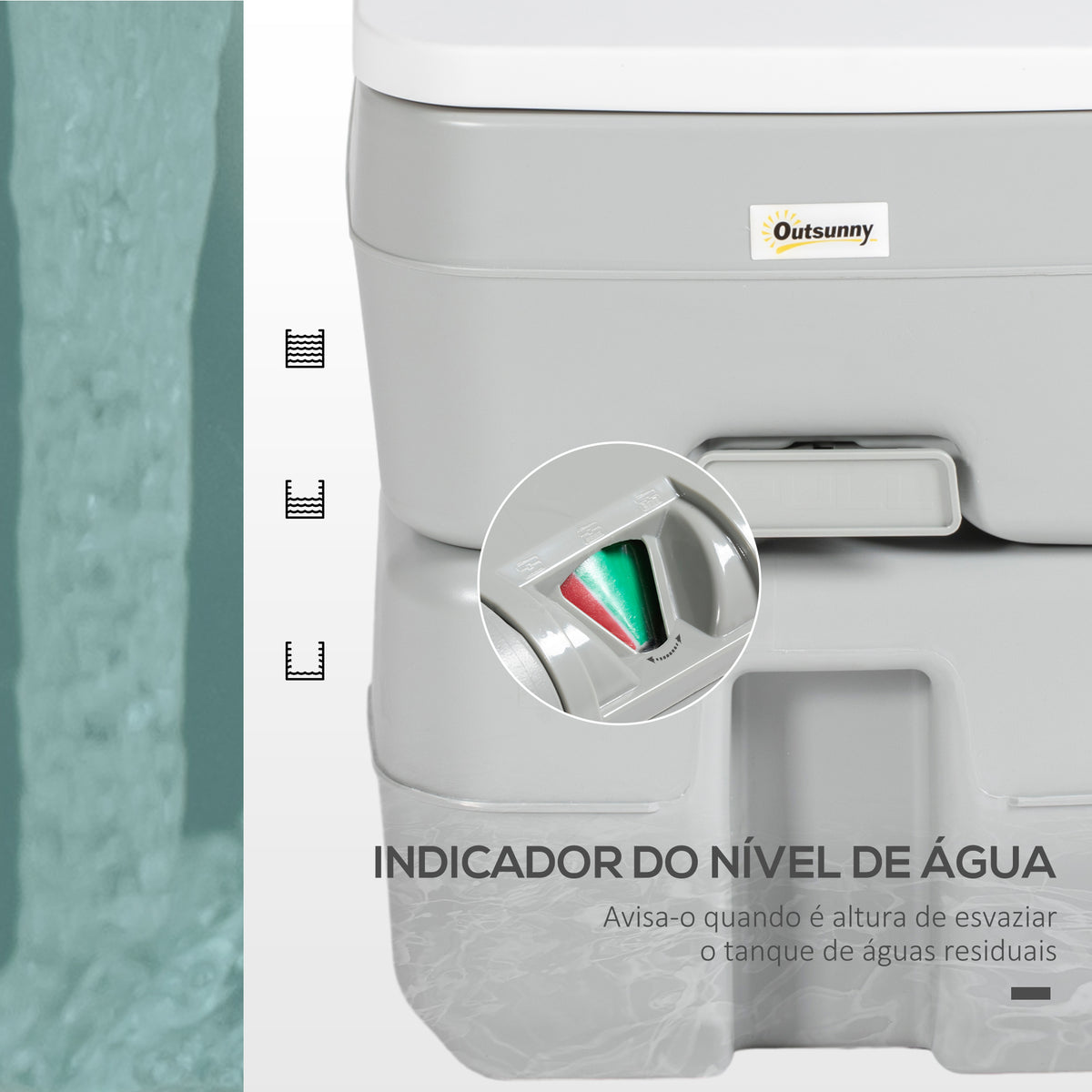 Sanita Portátil 20L Sanita Portátil com Indicador de Nível Capacidade 150 kg para Campismo Viagem Idosos Caravana Barco 33x40x43 cm Cinza — foto 5