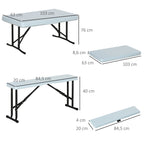 Conjunto de Mesa e 2 Bancos Dobráveis de Jardim Mesa de Campismo Portátil Mesa de 103x63x73cm e Bancos de 84,5x20x40cm Branco — foto 3