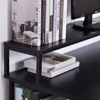 Secretária para escritorio com 3 prateleiras Pernas com Almofadas Ajustáveis Anti-derrapante Estrutura de metal 140x60x93 cm Preto — foto 6