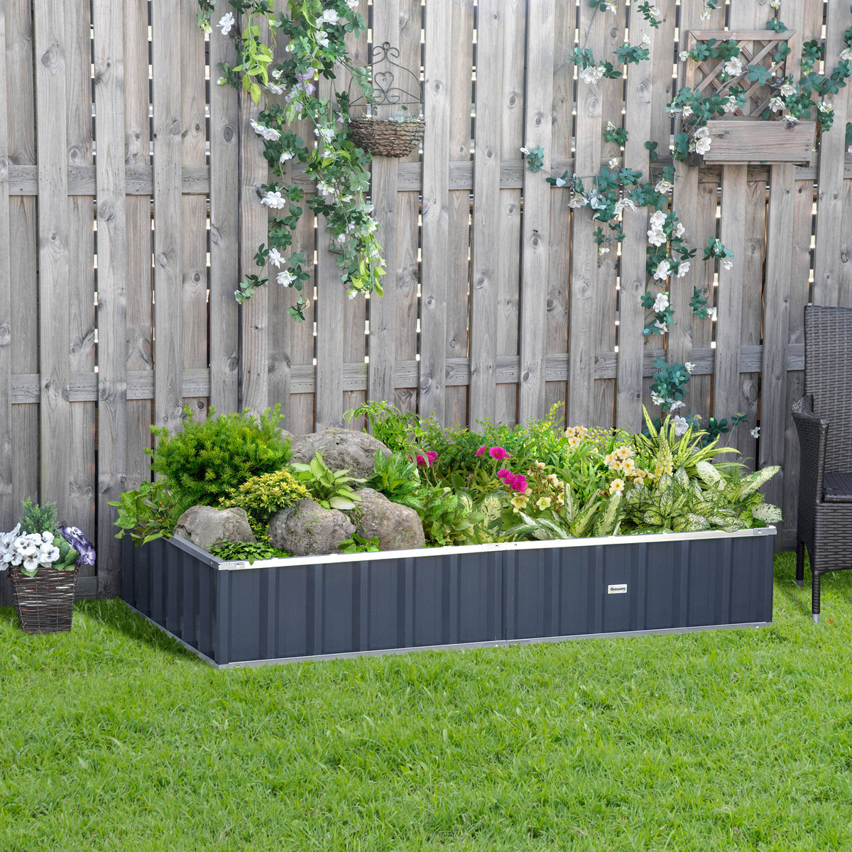 Caixa de Plantio de Aço Inclui Luvas Caixa de Plantio Retangular para Cultivos de Plantas e Flores para Terraço Balcão Exterior 174x90x30 cm Cinza — foto 2