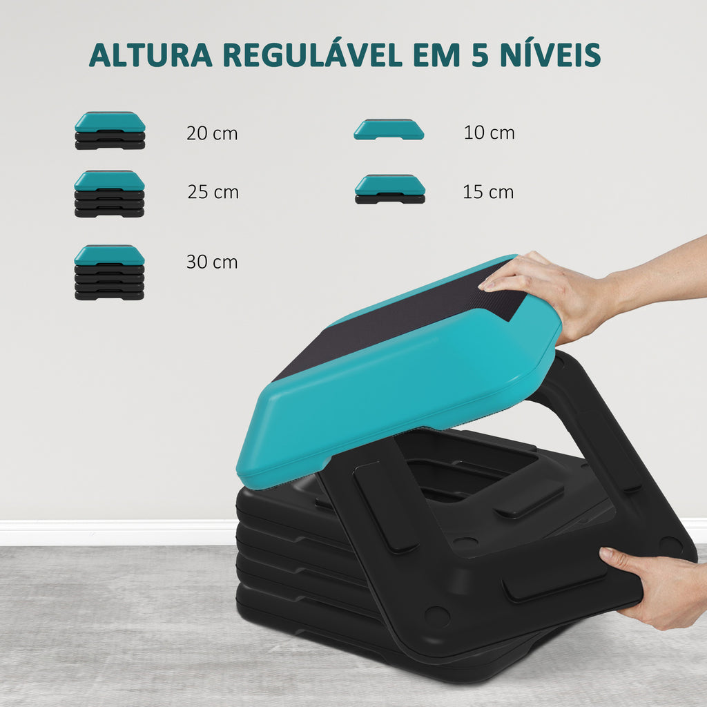 Step para Exercício Aeróbico Plataforma Step Antideslizante com Altura Ajustável de 10/15/20/25/30 cm Carga 150 kg para Exercício em Casa Ginásio Azul — foto 4