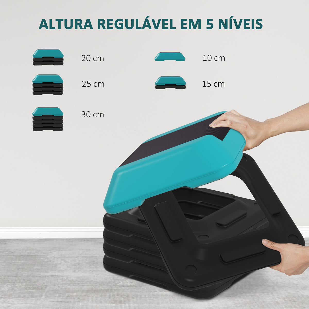 Step para Exercício Aeróbico Plataforma Step Antideslizante com Altura Ajustável de 10/15/20/25/30 cm Carga 150 kg para Exercício em Casa Ginásio Azul — foto 4