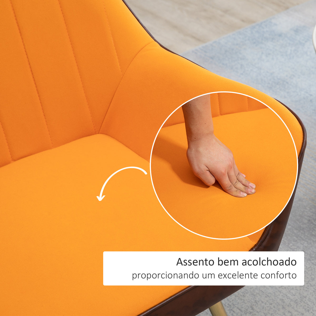 Poltrona de Sala de Estar Estofada em Couro Sintético e Veludo com Apoios para os Braços Pés Dourados e Estrutura de Aço Poltrona para Dormitório Carga 120 kg 64x62x72,5 cm Amarelo — foto 5