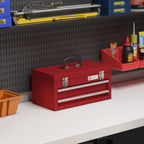 Caixa de Ferramentas de Aço com 2 Gavetas Tampa Abatível e Fechaduras Metálicas Mala de Ferramentas Portátil para Oficina Bricolage Casa 46x24x22 cm Vermelho — foto 2
