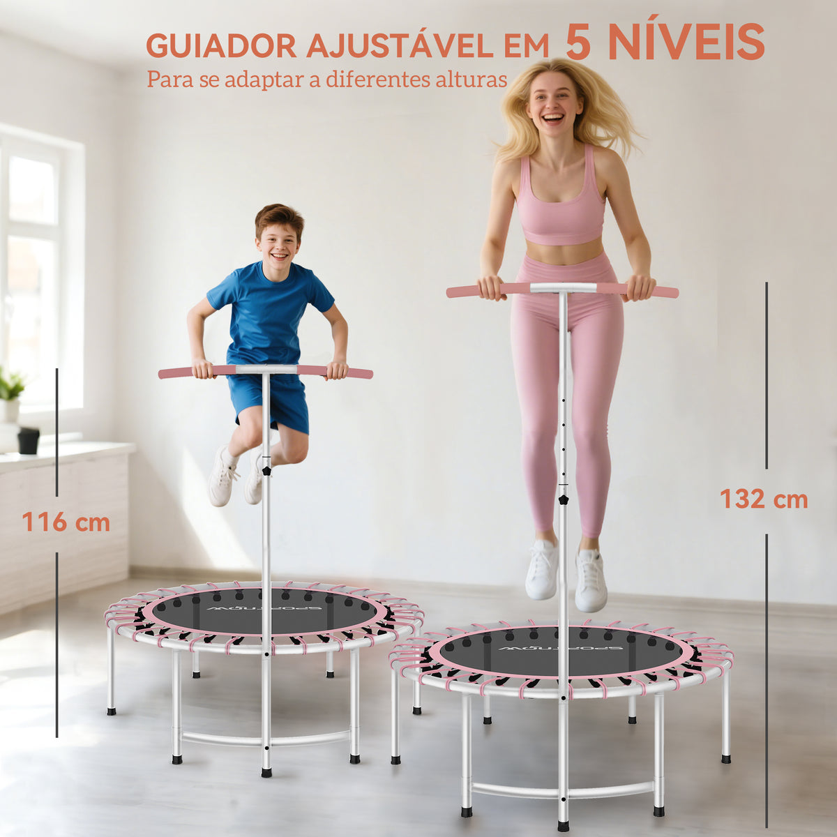 Trampolim de Fitness Adultos Ø102 cm Mini Trampolim Fitness com Pega Ajustável de 5 Níveis Estrutura em Aço para Treino de Pernas Corpo em Casa Escritório Ginásio Rosa — foto 4