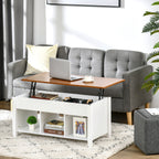 Mesa de Centro com Bancada Elevável Mesa de Centro com 3 Compartimentos Abertos Mesa Retangular Moderna para Sala de Estar 105x50x48cm Branco e Marrom — foto 2