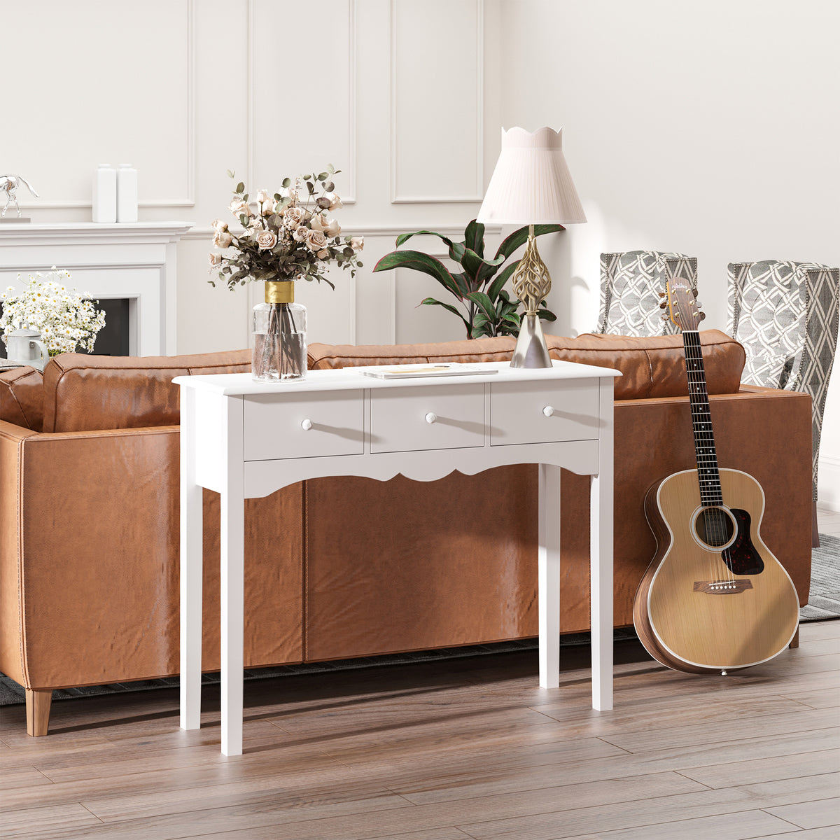 Mesa Consola Elegante Móvel de Entrada com 3 Gavetas 100x32x85cm Branco — foto 2