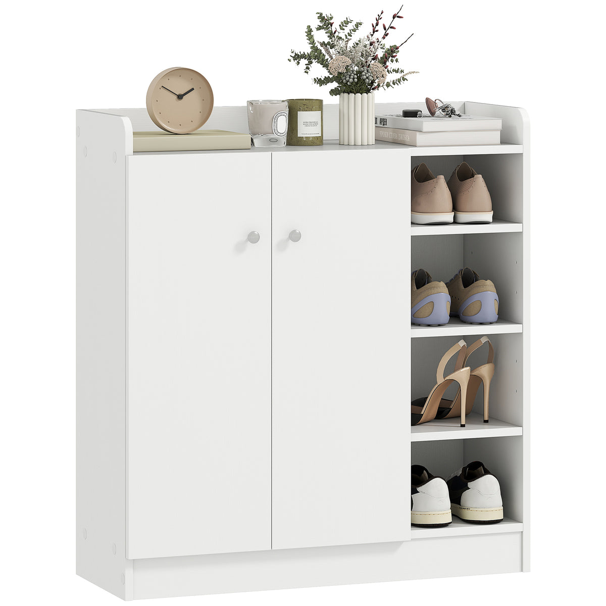 Sapateira Armário Multiuso com 2 Portas Prateleiras Interiores e 4 Prateleiras Exteriores com Altura Ajustável 83x30x90 cm Branco — foto 1