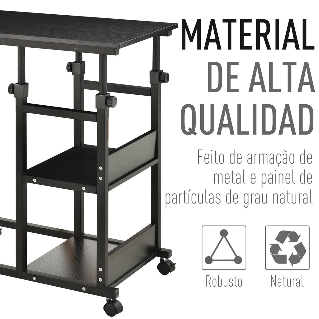 Mesa Lateral para Sofá Mesa lateral em Forma de C com 4 rodas Giratórias Freios Altura Ajustável 3 níveis Estrutura Metálica 80x40x72-82cm Preto — foto 6