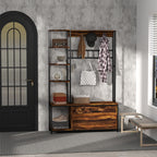Móvel Cabide de Entrada com Sapateira Móvel de Entrada 4 em 1 com Banco Sapateira Prateleiras Ganchos Compartimento e Sistema Anti-Tombo para Corredor Dormitório 120x35x180 cm Marrom Escuro — foto 2