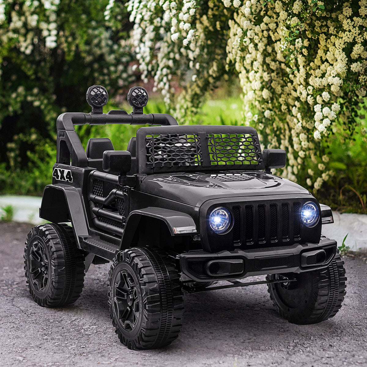 Carro Elétrico para Crianças a partir dos 3 Anos Veículo Todo-o-Terreno com Bateria de 12V 2 Motores Controlo Remoto 2,4G Faróis Buzina Velocidade Ajustável Suporta 30 kg 100x65x72 cm Preto — foto 2