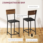 Conjunto de Mesa e Bancos de Bar Mesa Alta de Cozinha com 2 Bancos Laterais Rebatíveis Suporte para Vinhos e Prateleiras Estilo Industrial Castanho e Preto — foto 6