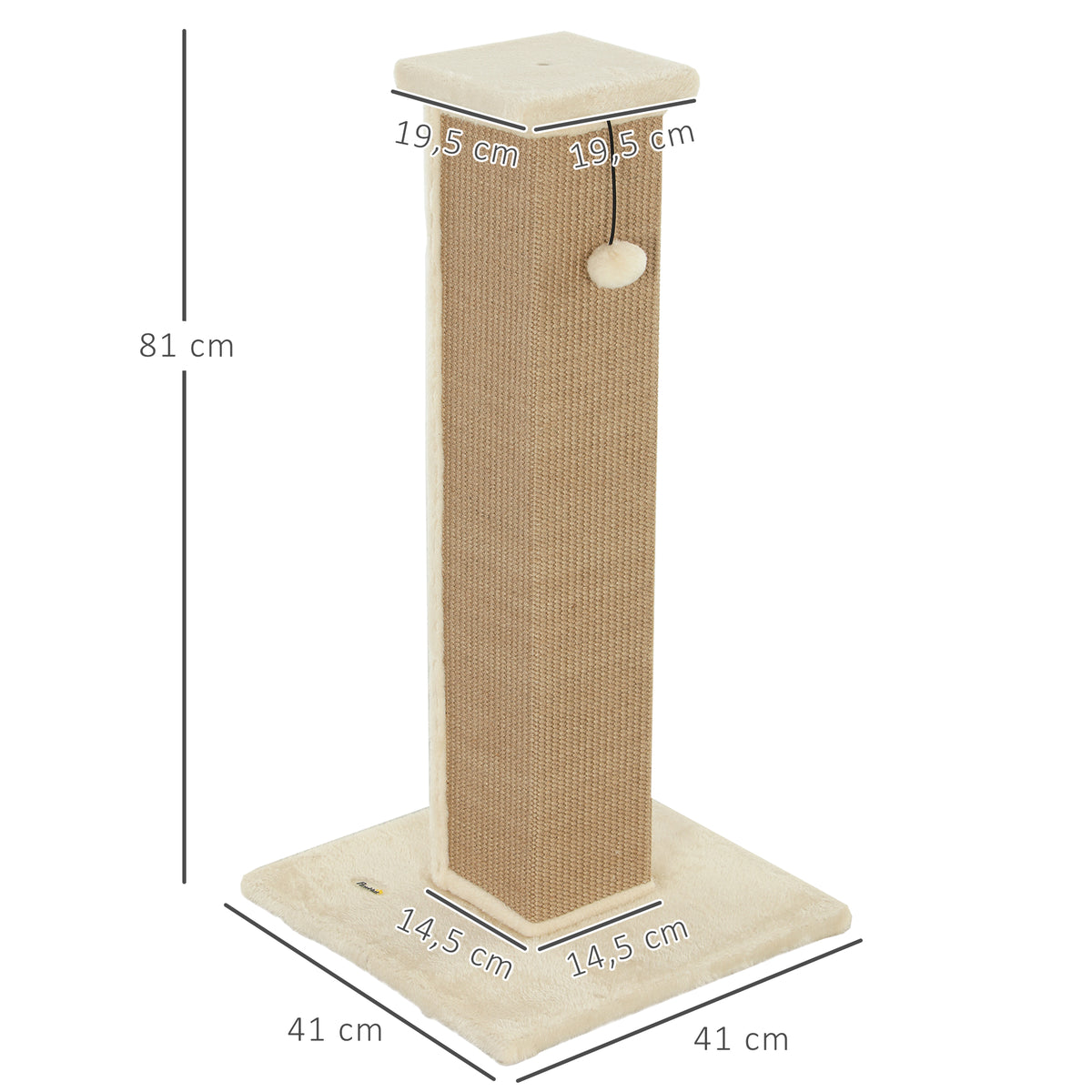 Poste Arranhador para Gatos Altura 81 cm Arranhador para Gatos com Poste de Sisal e Bola Suspensa 41x41x81 cm Bege — foto 3
