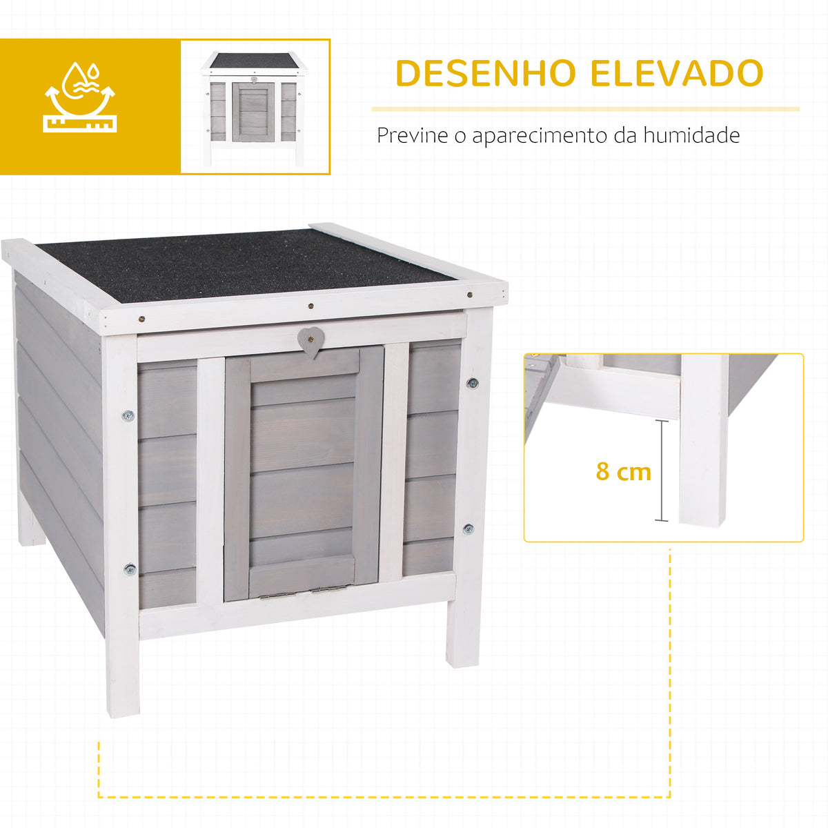 Coelheira de Madeira Exterior Coelheira para Roedores Animais de Estimação Pequenos com Teto Asfáltico e Rampa Antiderrapante 42x51x43cm Cinza — foto 5