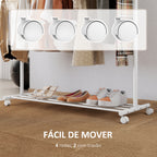 Charriot com Rodas Charriot com 5 Ganchos Barra para Pendurar e Prateleira Inferior Charriot para Dormitório Lavandaria 120x43x171 cm Branco — foto 5