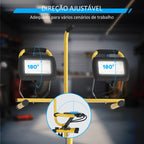 Projetor LED Duplo Recarregável de Alumínio com Tripé Dobrável 8500 Lúmenes IP65 6500K e Cabeças Ajustáveis para Trabalho Interior e Exterior Amarelo e Preto — foto 4